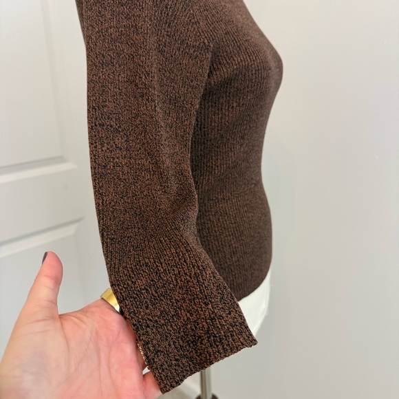 Women's Boat Neck Ribbed Sweater Brown Black Sz Medium Silk Cotton - Picture 4 of 9